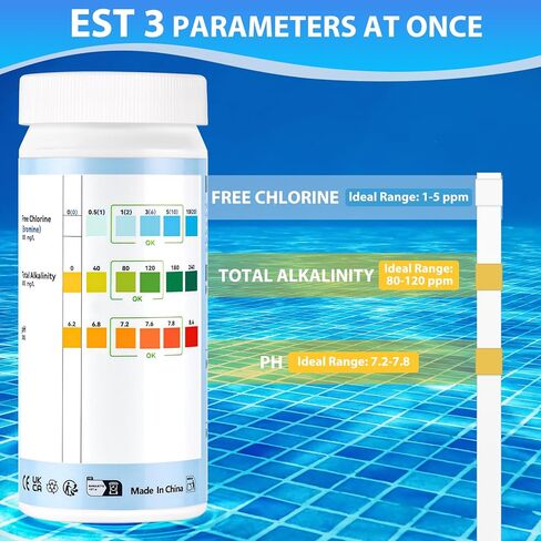 شرائط اختبار حوض الاستحمام الساخن من Accevo، مجموعة اختبار مياه حمام السباحة 3 في 1 للكلور/البروم، ودرجة الحموضة، والقلوية الكاملة - شرائط اختبار سهلة ودقيقة لحمامات السباحة والمنتجعات الصحية - 150 شريطًا in Kuwait