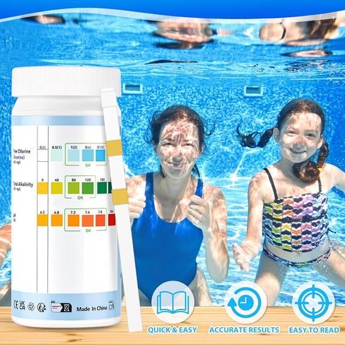 شرائط اختبار حوض الاستحمام الساخن من Accevo، مجموعة اختبار مياه حمام السباحة 3 في 1 للكلور/البروم، ودرجة الحموضة، والقلوية الكاملة - شرائط اختبار سهلة ودقيقة لحمامات السباحة والمنتجعات الصحية - 150 شريطًا in Kuwait