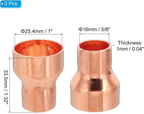PATIKIL 1" to 5/8" ID Copper Reducer, 3pcs 99.9% Pure Copper Reducing Coupling Pressure Fitting Pipe Tube Connector Adapter with Sweat Solder Connection in Saudi Arabia
