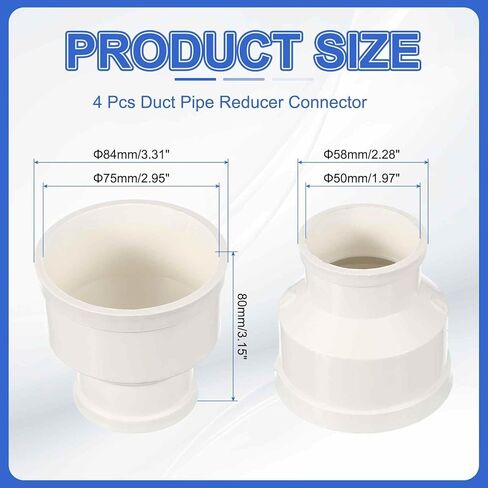 4pcs Duct Reducer (3" to 2") - PVC Round Duct Adapter Connector Fitting Pipe Increaser Reducer, Fits DWV (Drain, Waste and Vent) Air Ventilation Ducting in Saudi Arabia