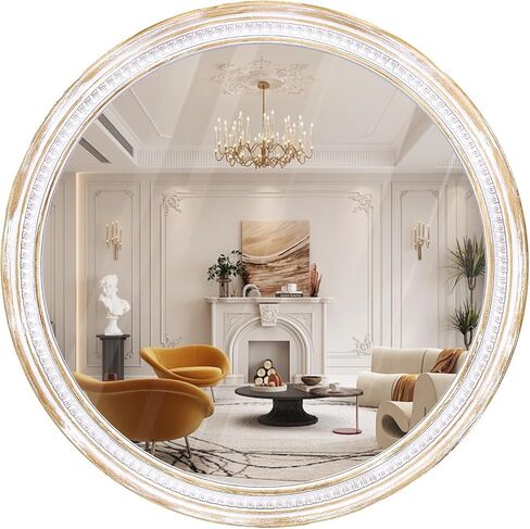 مرآة دائرية 24 بوصة مرايا دائرية لديكور الحائط، مرايا خشبية لبيت المزرعة الريفي للحمام مرآة زخرفية مثبتة على الحائط لغرفة المعيشة، المدخل، غرفة النوم، الردهة in Kuwait