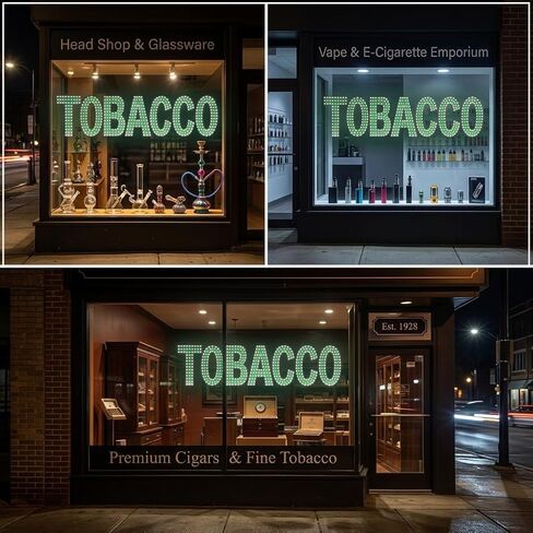 EPL TOBACCO GREEN, LED 3G Sparkling Sign, Eye-catching Sign, Super Bright, 12"x48" Remote, Smoke Shop Storefront Window, Business Wall Decor & Light in Kuwait