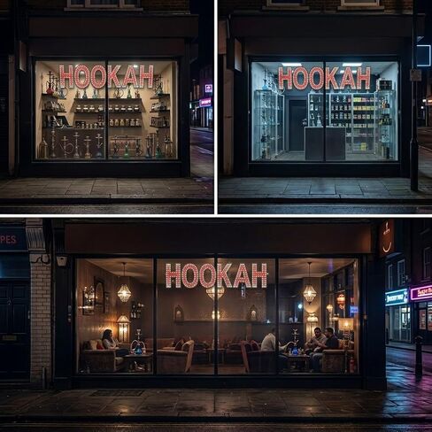 EPL HOOKAH RED, LED 2G Blinking Sign, Eye-catching sign, Super Bright, 8"x30" Remote, Smoke Shop Storefront Window, Business Wall Decor & Light in Kuwait