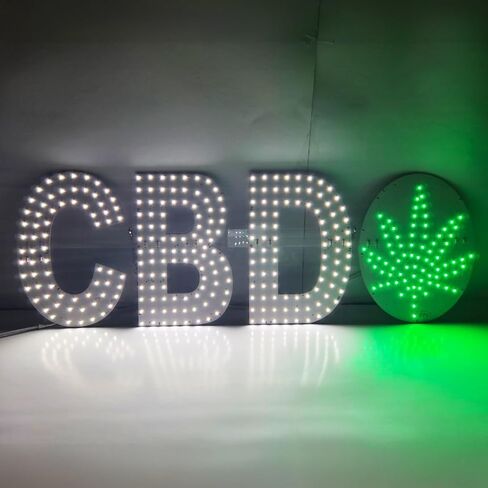EPL CBD LEAF White Green, LED 3G Sparkling Sign, Eye-Catching, Super Bright, 10"x30" Remote, Cannabis Dispensary Shop, Storefront Window Decor & Business Wall Light, Eco-Friendly High Visibility, Modern Interior Display in Kuwait