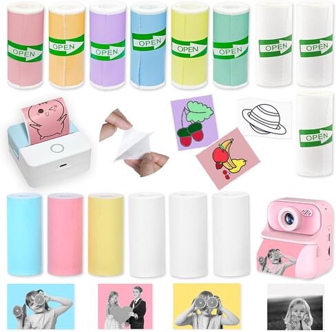 15 Rolls 2-in-1 Mini Printer Paper - 9 Sticky Rolls & 6 Plain Rolls Compatible with M02/T02 Printers(Remove Inner Paper Holder), Thermal Sticker Paper for Photos, Lists, Study Notes & Scrapbooking in Kuwait