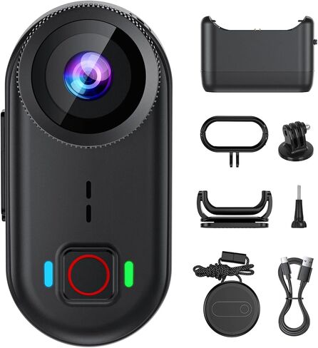 toberto 4K Thumb Action Camera, Mini Body Camera with WiFi, Magnetic Wearable 150° Hands-Free Recording POV Camera, EIS Stabilization, Waterproof, 64GB, Mount Anywhere for Sports Vlogging (Black) in Kuwait
