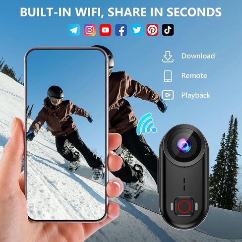 toberto 4K Thumb Action Camera, Mini Body Camera with WiFi, Magnetic Wearable 150° Hands-Free Recording POV Camera, EIS Stabilization, Waterproof, 64GB, Mount Anywhere for Sports Vlogging (Black) in Kuwait