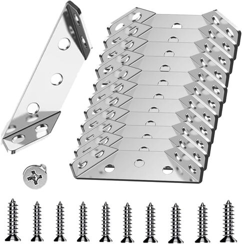 L Brackets for Wood - 12PCS Corner Brackets Universal Stainless Steel Furniture Corner Connector, Metal Angle Bracket Corner Braces for Wood, Small L Bracket for Shelves, Cabinet,Drawer,Chair,Table in Kuwait