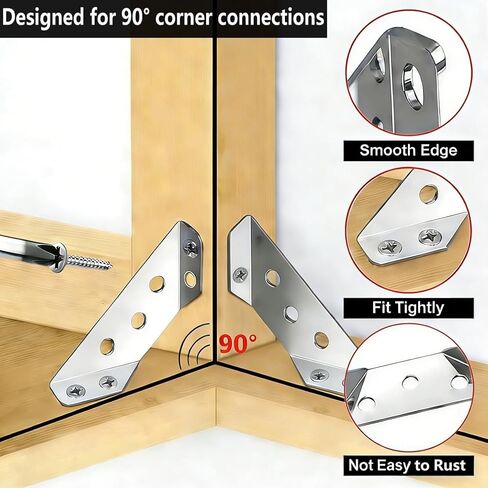 L Brackets for Wood - 12PCS Corner Brackets Universal Stainless Steel Furniture Corner Connector, Metal Angle Bracket Corner Braces for Wood, Small L Bracket for Shelves, Cabinet,Drawer,Chair,Table in Kuwait