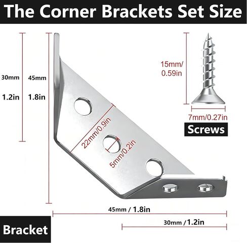 L Brackets for Wood - 12PCS Corner Brackets Universal Stainless Steel Furniture Corner Connector, Metal Angle Bracket Corner Braces for Wood, Small L Bracket for Shelves, Cabinet,Drawer,Chair,Table in Kuwait