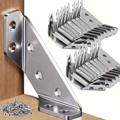 50 Pack Heavy Duty Stainless Steel Corner Brace & L Bracket Kit - 90 Degree Right Angle Joint Support with Screws for Furniture, Shelves, Cabinets, Tables, Chairs, Woodworking Projects in Saudi Arabia