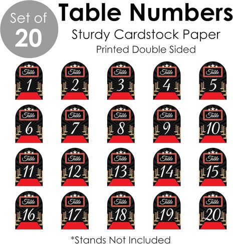 Big Dot of Happiness Red Carpet - Movie Night Party Double-Sided 5 x 7 inches Cards - Table Numbers - 1-20 in Saudi Arabia