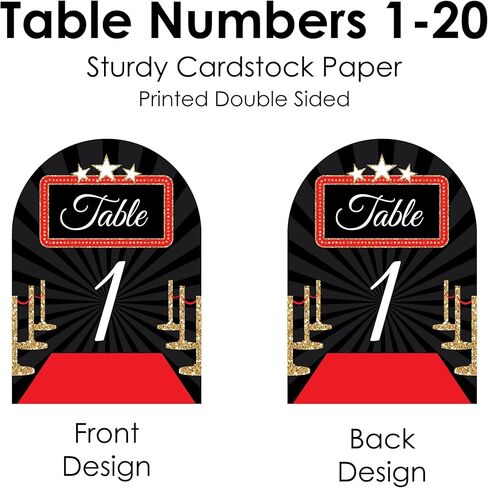 Big Dot of Happiness Red Carpet - Movie Night Party Double-Sided 5 x 7 inches Cards - Table Numbers - 1-20 in Saudi Arabia