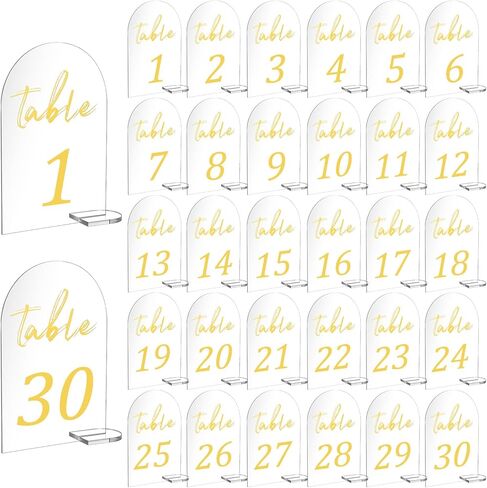 30 Pcs Acrylic Table Numbers 1-30, Gold Printed Table Signs for Wedding Reception Clear Arch Number Sign Centerpiece Decor for Event Party Restaurant 5.7x3.7 Inch in Saudi Arabia