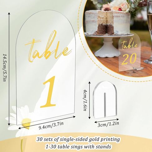 30 Pcs Acrylic Table Numbers 1-30, Gold Printed Table Signs for Wedding Reception Clear Arch Number Sign Centerpiece Decor for Event Party Restaurant 5.7x3.7 Inch in Saudi Arabia