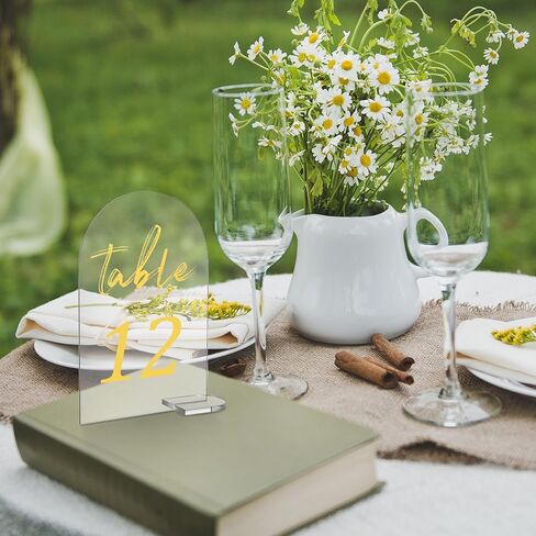 30 Pcs Acrylic Table Numbers 1-30, Gold Printed Table Signs for Wedding Reception Clear Arch Number Sign Centerpiece Decor for Event Party Restaurant 5.7x3.7 Inch in Saudi Arabia
