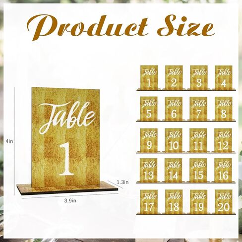 20 Pcs Wedding Wooden Table Numbers with Wooden Base for Wedding Reception Decorations, Rustic Tables Number Signs, Wood Markers For Party, Restaurant in Saudi Arabia