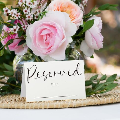 40pcs Reserved Table Signs with Name Line 4x6in Reserved Seating Sign Double Sided White Table Tent Reservation Card for Wedding Celebration Party Engagement Anniversary Rehearsal Dinner Restaurant in Saudi Arabia