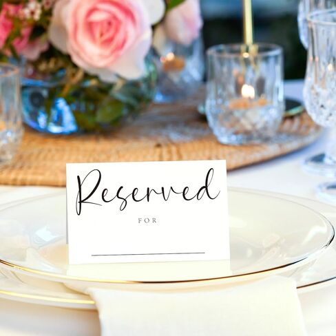 40pcs Reserved Table Signs with Name Line 4x6in Reserved Seating Sign Double Sided White Table Tent Reservation Card for Wedding Celebration Party Engagement Anniversary Rehearsal Dinner Restaurant in Saudi Arabia
