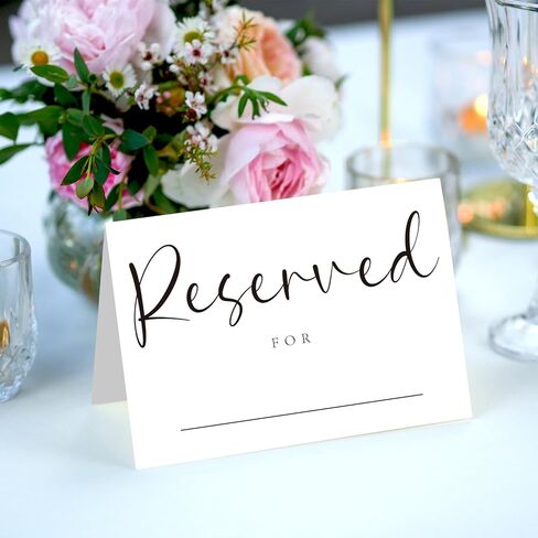 40pcs Reserved Table Signs with Name Line 4x6in Reserved Seating Sign Double Sided White Table Tent Reservation Card for Wedding Celebration Party Engagement Anniversary Rehearsal Dinner Restaurant in Saudi Arabia
