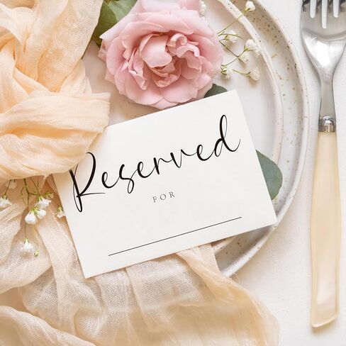 40pcs Reserved Table Signs with Name Line 4x6in Reserved Seating Sign Double Sided White Table Tent Reservation Card for Wedding Celebration Party Engagement Anniversary Rehearsal Dinner Restaurant in Saudi Arabia