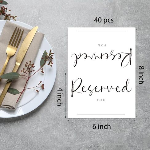 40pcs Reserved Table Signs with Name Line 4x6in Reserved Seating Sign Double Sided White Table Tent Reservation Card for Wedding Celebration Party Engagement Anniversary Rehearsal Dinner Restaurant in Saudi Arabia