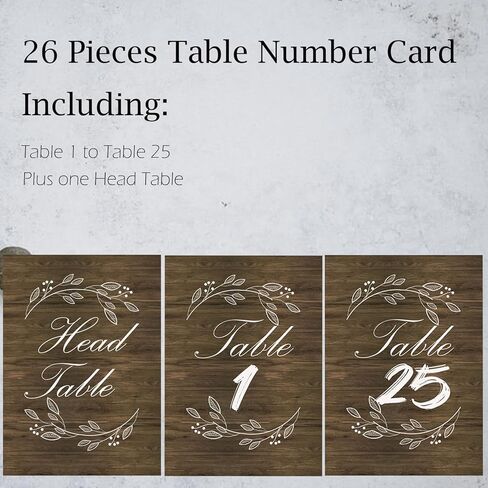 بطاقات أرقام الطاولة الريفية 1-25 مع حاملات مقاس 5×7 بوصة مزدوجة الجوانب 26 قطعة من حاملات لافتات الطاولة الخشبية لحفلات الزفاف وحفلات أعياد الميلاد والأحداث المركزية in Kuwait