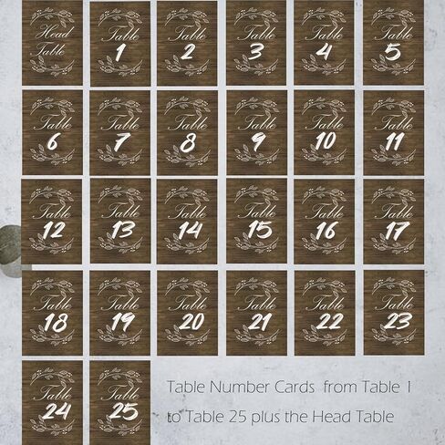 بطاقات أرقام الطاولة الريفية 1-25 مع حاملات مقاس 5×7 بوصة مزدوجة الجوانب 26 قطعة من حاملات لافتات الطاولة الخشبية لحفلات الزفاف وحفلات أعياد الميلاد والأحداث المركزية in Kuwait