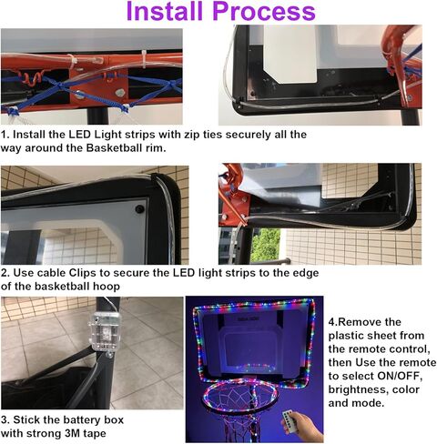 LED Basketball Hoop Lights, 18ft LED Basketball Rim Light for Basketball Lovers Waterproof 8 Modes Multicolor for Playing at Night Outdoors in Kuwait