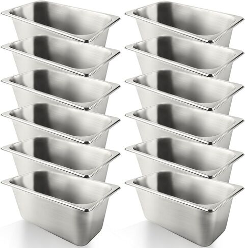 12 Pcs 1/3 Size 6 Inch Deep Restaurant Hotel Pan 201 Gauge Stainless Steel Steam Table Pan Commercial Catering Food Trays Warming Pans for Food Hotel Buffet in Kuwait