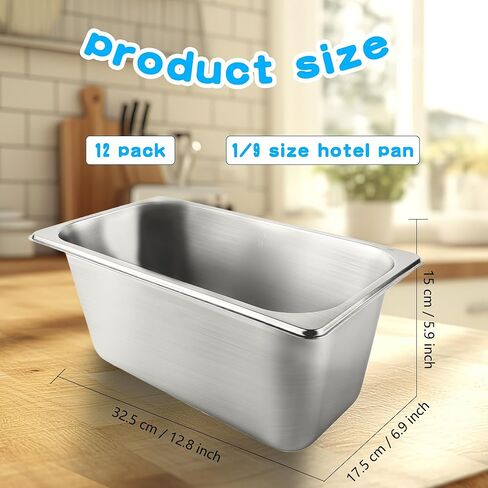 12 Pcs 1/3 Size 6 Inch Deep Restaurant Hotel Pan 201 Gauge Stainless Steel Steam Table Pan Commercial Catering Food Trays Warming Pans for Food Hotel Buffet in Kuwait