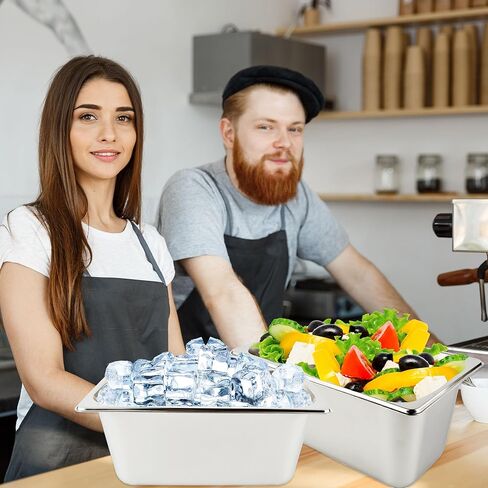 12 Pcs 1/3 Size 6 Inch Deep Restaurant Hotel Pan 201 Gauge Stainless Steel Steam Table Pan Commercial Catering Food Trays Warming Pans for Food Hotel Buffet in Kuwait