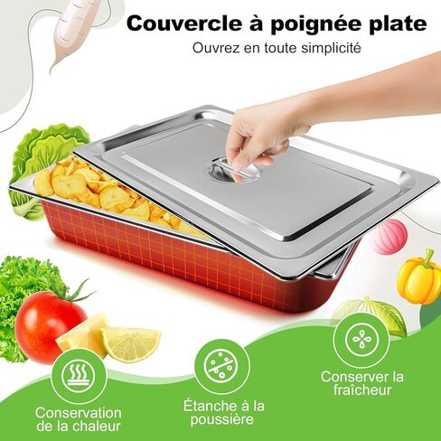 4 عبوات من مقلاة الفندق المصنوعة من الفولاذ المقاوم للصدأ مقاس 1/1 مقاس كامل × 4 بوصات مقلاة طاولة بخار عميقة بسمك 0.8 مم مع غطاء مضاد للمربى، باخرة من الفولاذ المقاوم للصدأ مقاس 20.8 × 12.8 × 4 بوصة لبوفيه مطعم الفندق in Kuwait