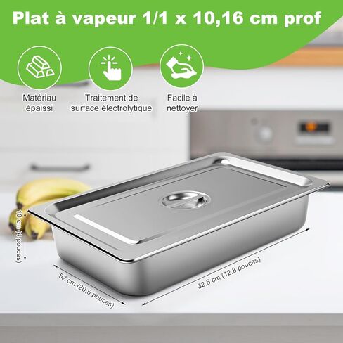 4 عبوات من مقلاة الفندق المصنوعة من الفولاذ المقاوم للصدأ مقاس 1/1 مقاس كامل × 4 بوصات مقلاة طاولة بخار عميقة بسمك 0.8 مم مع غطاء مضاد للمربى، باخرة من الفولاذ المقاوم للصدأ مقاس 20.8 × 12.8 × 4 بوصة لبوفيه مطعم الفندق in Kuwait