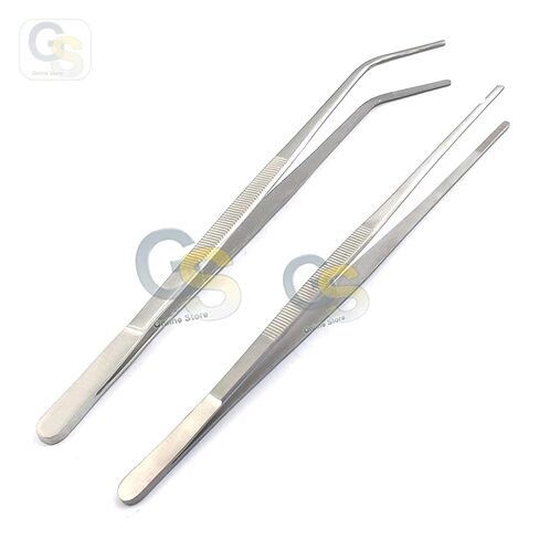 Stainless Steel Straight and Curved Nippers Tweezers Feeding Tongs for Reptile Snakes Lizards Spider(Silver) 2pcs by G.S Online Store in Saudi Arabia