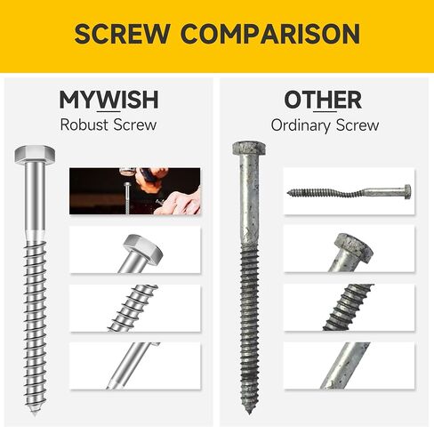 Mywish (50Sets) 3/8" x 1-1/2" Lag Bolts, 304 Stainless Steel 3/8 inch Lag Screws Bolts for Wood, Heavy Duty Hex Head with Flat Washers Bolt Kit, Bright Finish in Saudi Arabia