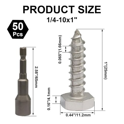 50 Sets 1/4" x 1" Heavy Duty Lag Bolts, 304 Stainless Steel Bolts Partial Thread Screws, Silver Oxide Lag Wood Screws for Construction/Home Improvement in Saudi Arabia