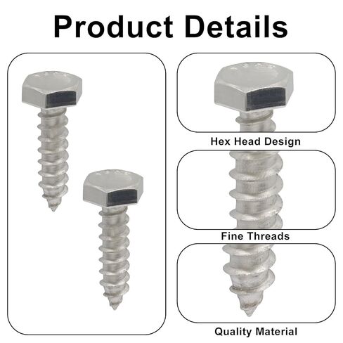 50 Sets 1/4" x 1" Heavy Duty Lag Bolts, 304 Stainless Steel Bolts Partial Thread Screws, Silver Oxide Lag Wood Screws for Construction/Home Improvement in Saudi Arabia