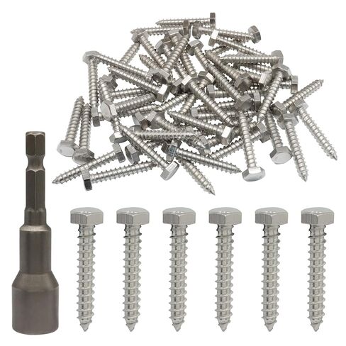 50 Sets 1/4" x 1" Heavy Duty Lag Bolts, 304 Stainless Steel Bolts Partial Thread Screws, Silver Oxide Lag Wood Screws for Construction/Home Improvement in Kuwait