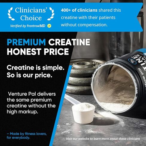 Venture Pal 100% مسحوق الكرياتين أحادي الهيدرات النقي النقي، كرياتين بدون نكهة للنساء والرجال، نباتي، كيتو، خالي من الغلوتين، 5 جم (5000 مجم) لكل وجبة، كرياتينا مونوهيدراتادا أون بولفو in Kuwait