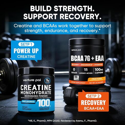 Venture Pal 100% مسحوق الكرياتين أحادي الهيدرات النقي النقي، كرياتين بدون نكهة للنساء والرجال، نباتي، كيتو، خالي من الغلوتين، 5 جم (5000 مجم) لكل وجبة، كرياتينا مونوهيدراتادا أون بولفو in Kuwait