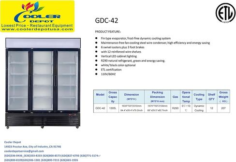 ثلاجة تجارية زجاجية بثلاثة أبواب متأرجحة NSF مبرد عرض المشروبات مبرد المشروبات، معتمد من ETL، NSF، قائم، سعة 1305 لتر، عرض 64 بوصة 110 فولت GDC-42 in Kuwait