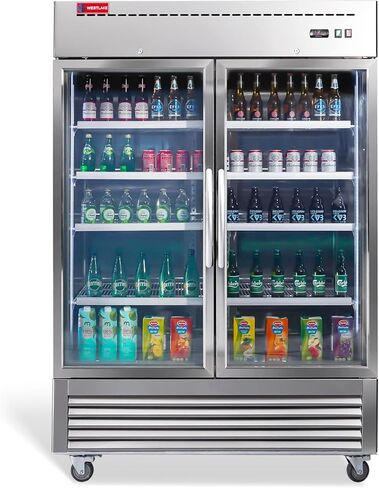 WESTLAKE 54" W Commercial Display Refrigerator 2 Glass Door Merchandiser 2 Section Stainless Steel Reach-in Glass Door Upright Fan Cooling 49 Cu.ft Cooler for Restaurant, Bar, Shop, etc in Saudi Arabia