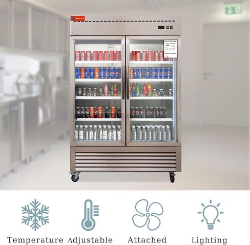 WESTLAKE 54" W Commercial Display Refrigerator 2 Glass Door Merchandiser 2 Section Stainless Steel Reach-in Glass Door Upright Fan Cooling 49 Cu.ft Cooler for Restaurant, Bar, Shop, etc in Saudi Arabia