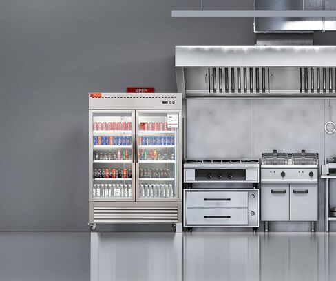 WESTLAKE 54" W Commercial Display Refrigerator 2 Glass Door Merchandiser 2 Section Stainless Steel Reach-in Glass Door Upright Fan Cooling 49 Cu.ft Cooler for Restaurant, Bar, Shop, etc in Saudi Arabia