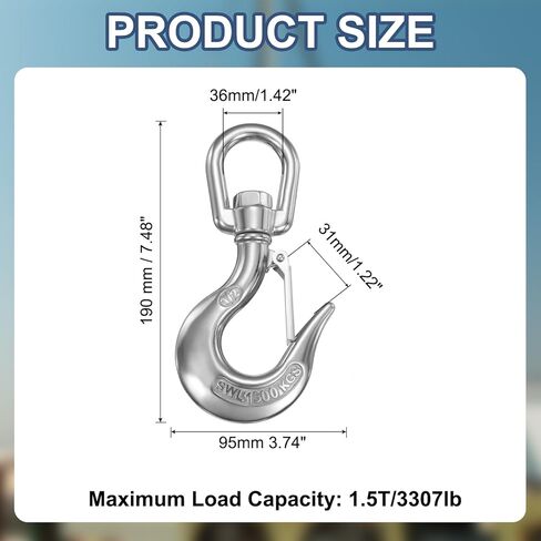 uxcell 5/16" Slip Hook, 316 Stainless Steel Swivel Lifting Hook 1433 lbs Capacity Rotatable Chain Clevis Hooks Safety Chain Hooks for Crane, Fishing Boat, Port Transportation in Saudi Arabia