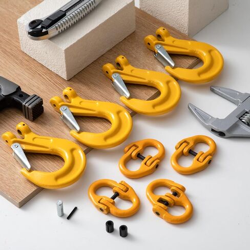 8 Pack 5/16" Clevis Slip Hook and Chain Connector Link Set, G80 Hammerlock Coupling Link and Heavy Duty Chain Hooks, 4400 Lbs Working Load Limit for Lifting Towing Trailers, Yellow in Saudi Arabia