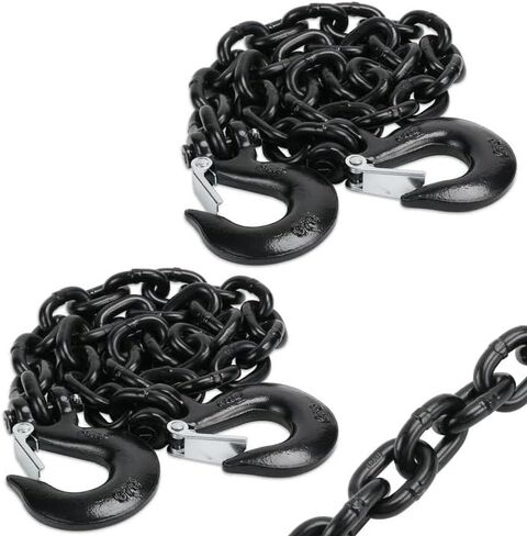 JEXTRA 3/8" x 35" سلسلة أمان للمقطورة من الدرجة 70، خطافات أمان Clevis مع سلاسل سحب 6600 رطل حمل العمل للجرار والشاحنات والممر الثقيل ووصلات عنق الإوزة (أسود 2 حزمة) in Kuwait