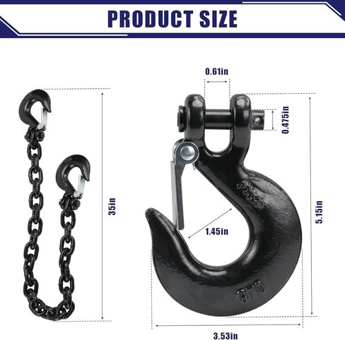 JEXTRA 3/8" x 35" سلسلة أمان للمقطورة من الدرجة 70، خطافات أمان Clevis مع سلاسل سحب 6600 رطل حمل العمل للجرار والشاحنات والممر الثقيل ووصلات عنق الإوزة (أسود 2 حزمة) in Kuwait