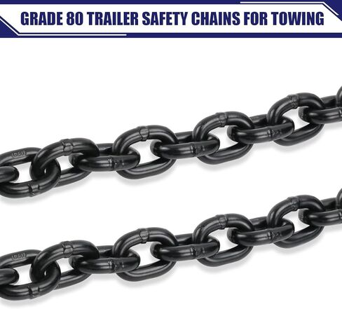 JEXTRA 3/8" x 35" سلسلة أمان للمقطورة من الدرجة 70، خطافات أمان Clevis مع سلاسل سحب 6600 رطل حمل العمل للجرار والشاحنات والممر الثقيل ووصلات عنق الإوزة (أسود 2 حزمة) in Kuwait